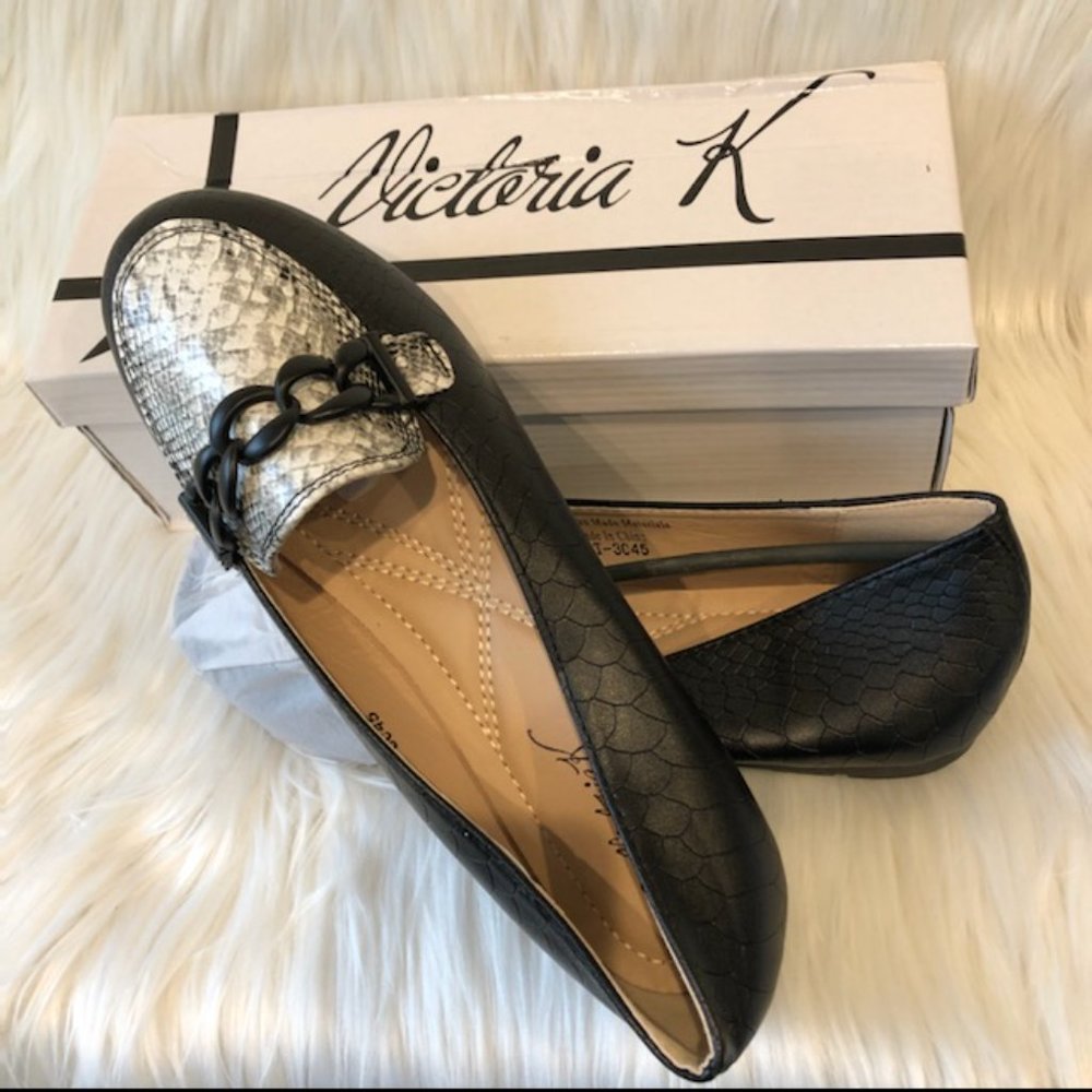 Victoria K Faux Snakeskin Print Loafers